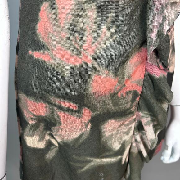 DKNY Top Small Short Sleeve Ruffle Floral Black whimsigoth grunge y2k gauzy pink - Picture 5 of 9